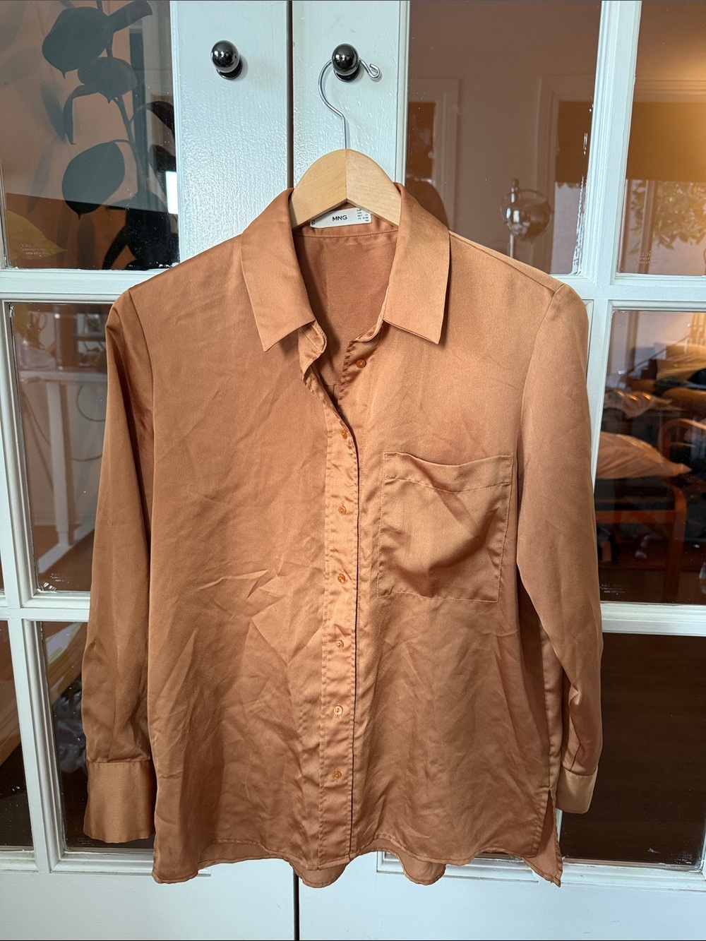 Silky Golden Tan Button-Up Shirt